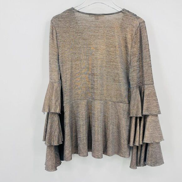 Boston Proper Size Medium Silver Metallic V Neck Tiered Sleeve Blouse Top - Picture 9 of 9